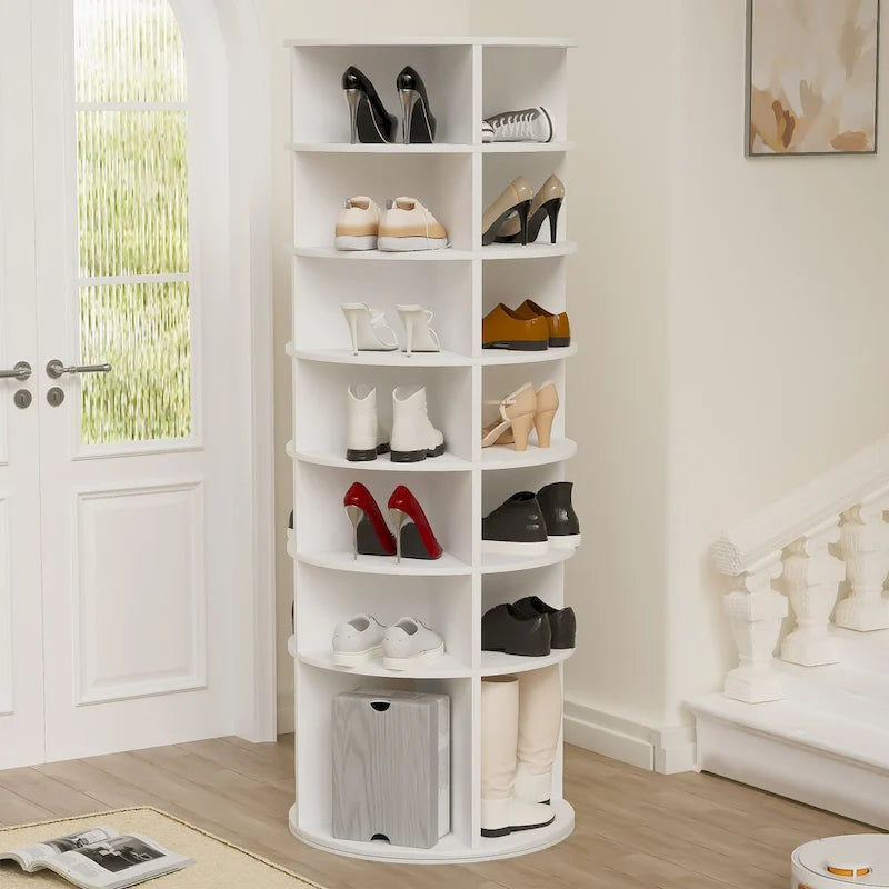 Meuble à chaussures rotatif, tour à chaussures à 7 niveaux, organisateur de chaussures rotatif à 360°, design haut, convient pour 28 paires de chaussures
