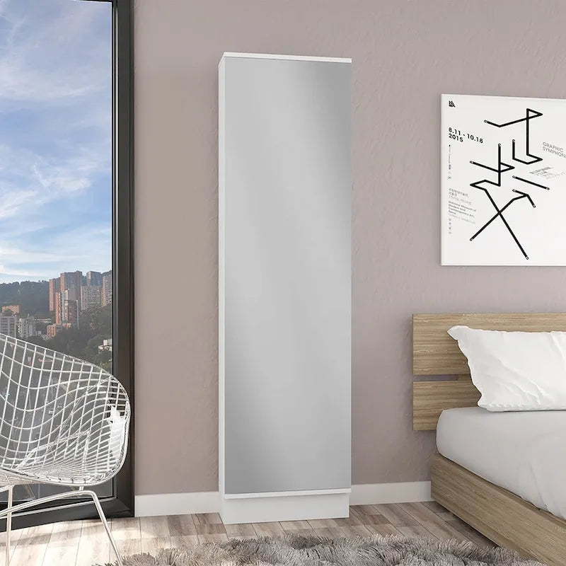Meuble à chaussures Chimg, miroir, cinq étagères intérieures, armoire à porte unique