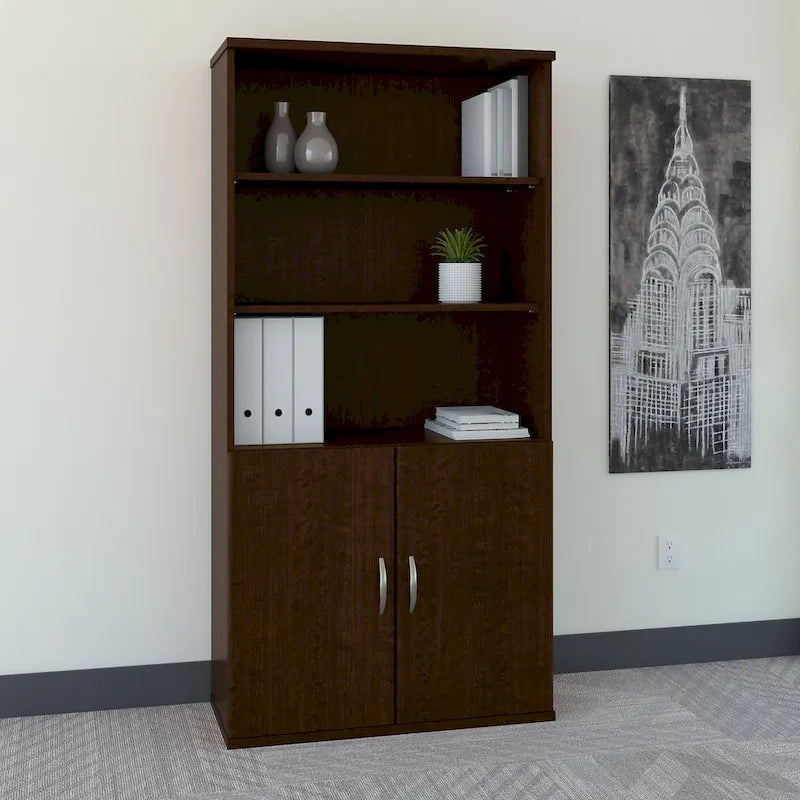 Bibliothèque 5 étagères avec portes 36W - Rangement de bureau de qualité commerciale