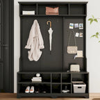 Porte-manteau multifonctionnel avec banc à chaussures, panneau perforé et grand espace de rangement