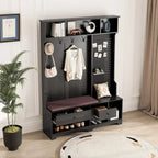 Porte-manteau multifonctionnel avec banc à chaussures, panneau perforé et grand espace de rangement