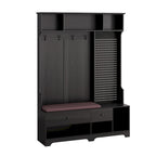 Porte-manteau multifonctionnel avec banc à chaussures, panneau perforé et grand espace de rangement