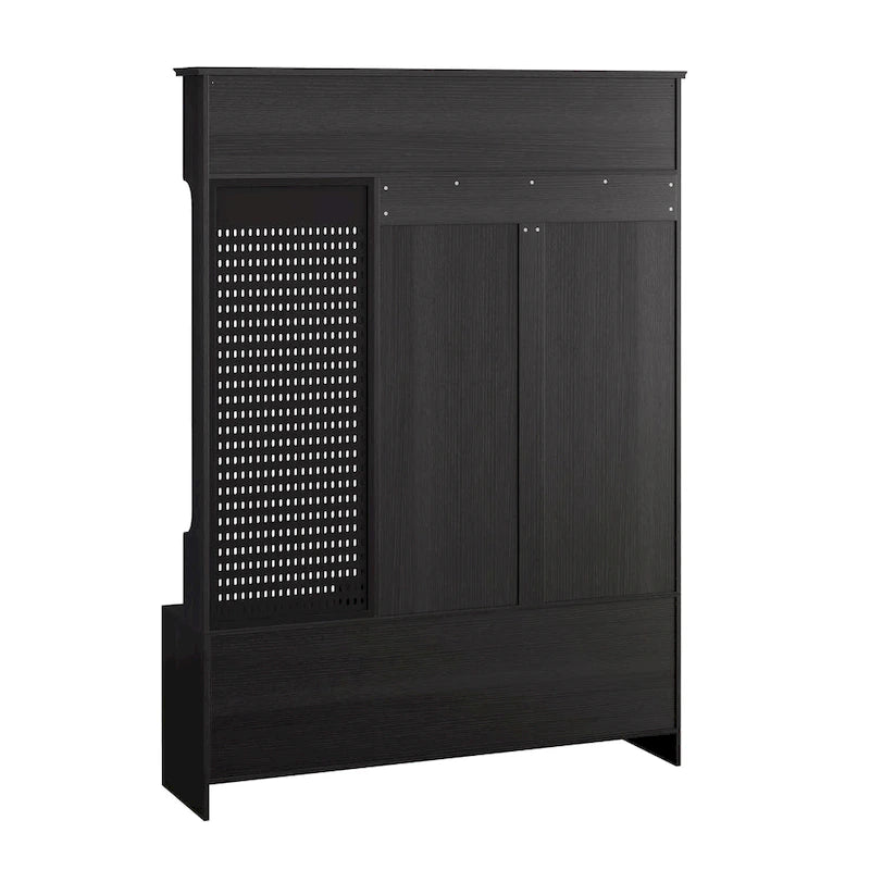 Porte-manteau multifonctionnel avec banc à chaussures, panneau perforé et grand espace de rangement