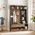 Porte-manteau multifonctionnel avec banc à chaussures, panneau perforé et grand espace de rangement