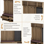 Porte-manteau multifonctionnel avec banc à chaussures, panneau perforé et grand espace de rangement