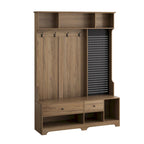 Porte-manteau multifonctionnel avec banc à chaussures, panneau perforé et grand espace de rangement