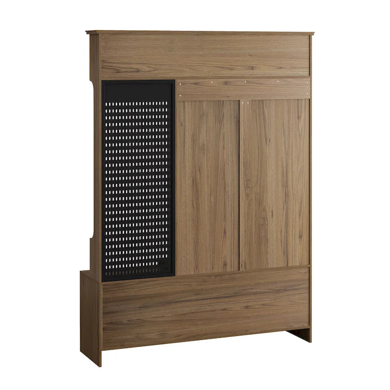 Porte-manteau multifonctionnel avec banc à chaussures, panneau perforé et grand espace de rangement