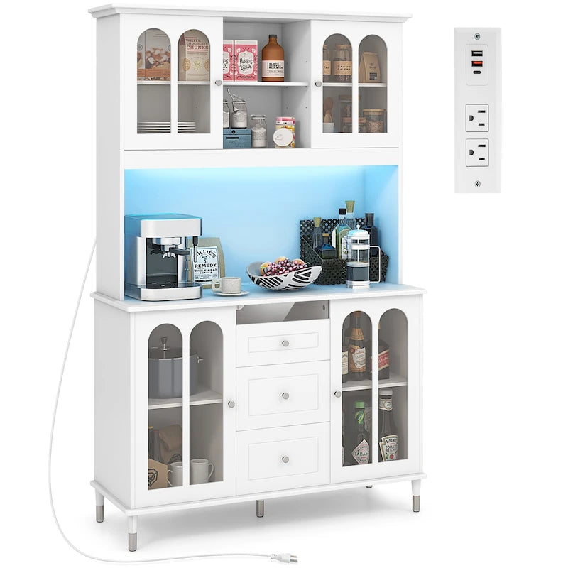 Armoire de cuisine haute de 73" avec lumières LED et prise de courant