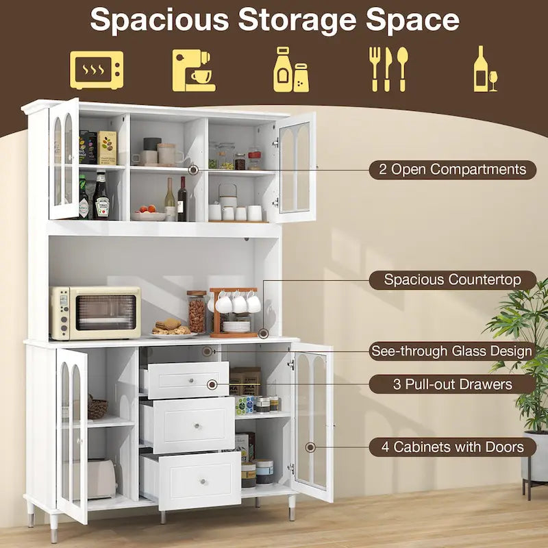 Armoire de cuisine haute de 73" avec lumières LED et prise de courant