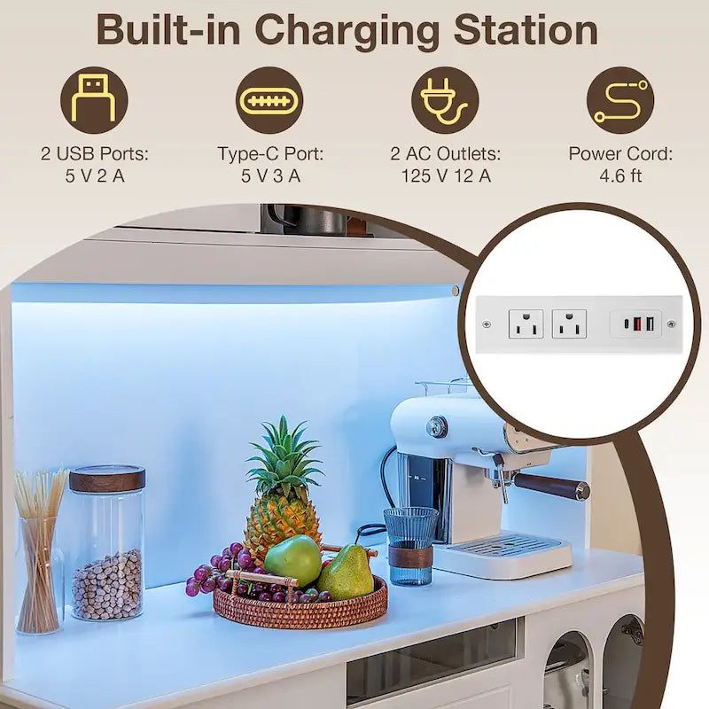 Armoire de cuisine haute de 73" avec lumières LED et prise de courant