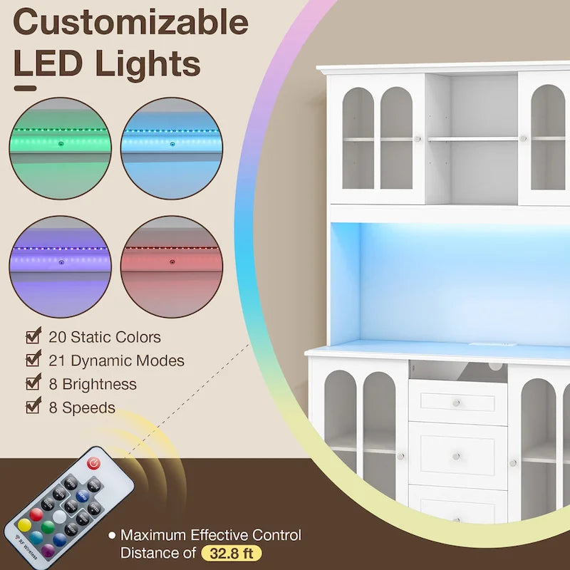 Armoire de cuisine haute de 73" avec lumières LED et prise de courant
