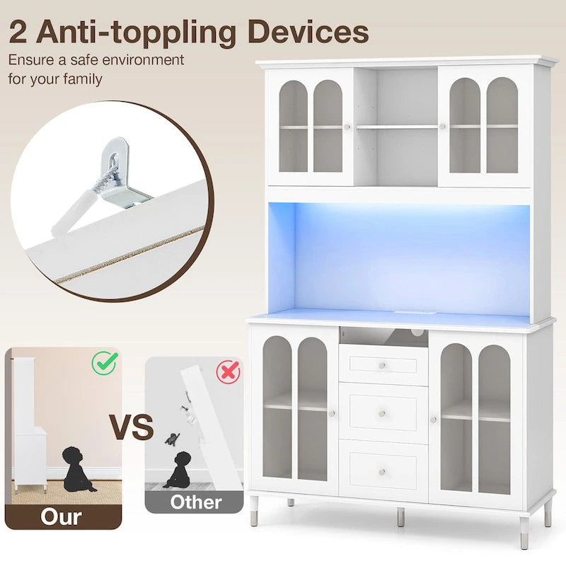 Armoire de cuisine haute de 73" avec lumières LED et prise de courant