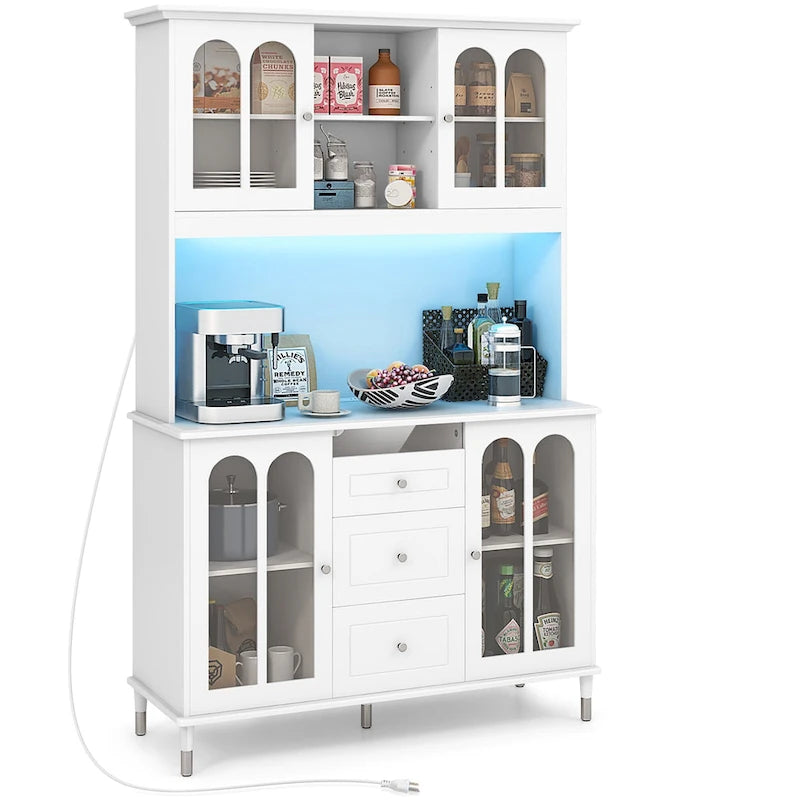 Armoire de cuisine haute de 73" avec lumières LED et prise de courant