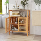 Meuble de rangement en bambou avec double porte à persiennes et étagère ouverte