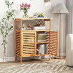 Meuble de rangement en bambou avec double porte à persiennes et étagère ouverte