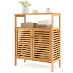 Meuble de rangement en bambou avec double porte à persiennes et étagère ouverte