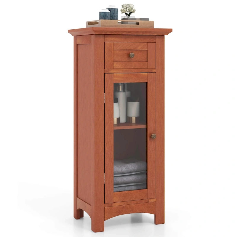 Meuble bas de salle de bain avec porte vitrée simple et tiroir