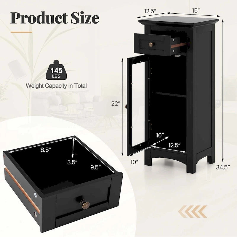Meuble bas de salle de bain avec porte vitrée simple et tiroir