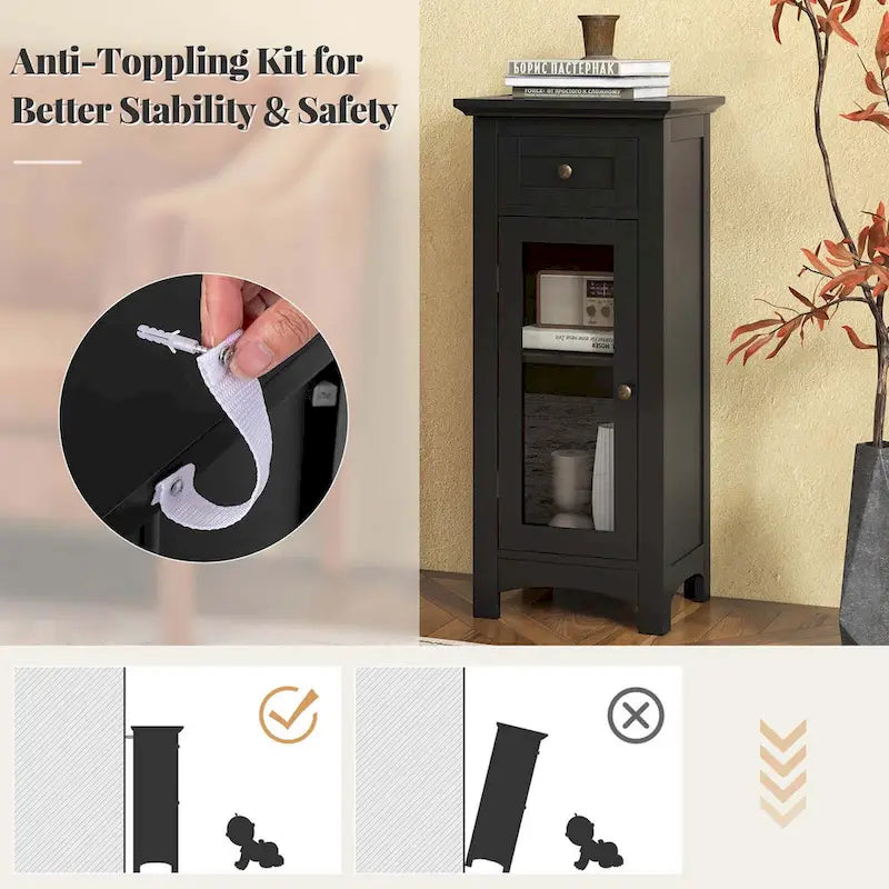 Meuble bas de salle de bain avec porte vitrée simple et tiroir