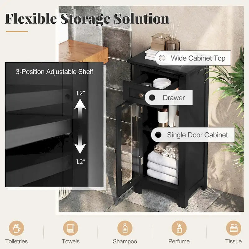 Meuble bas de salle de bain avec porte vitrée simple et tiroir