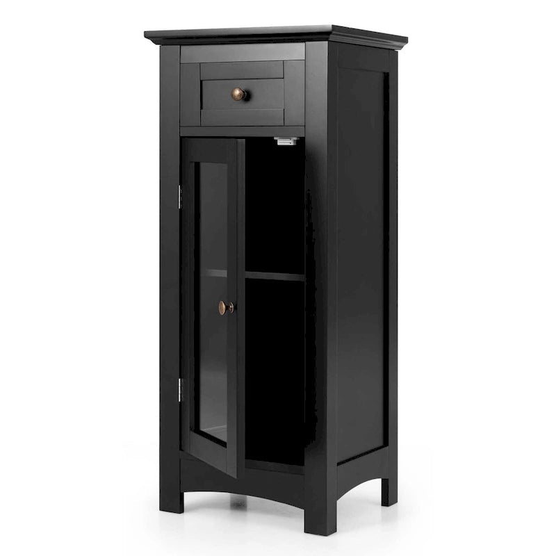 Meuble bas de salle de bain avec porte vitrée simple et tiroir