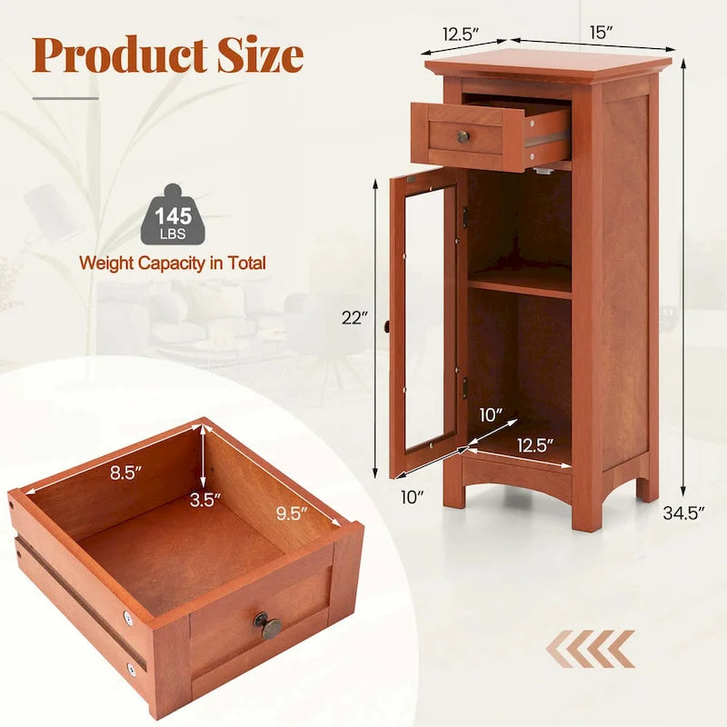 Meuble bas de salle de bain avec porte vitrée simple et tiroir