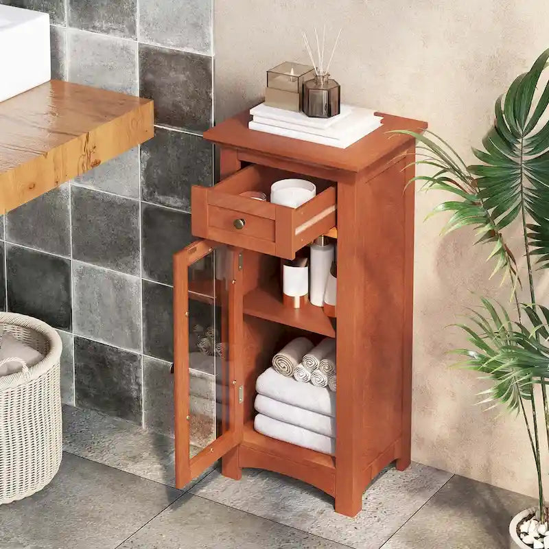 Meuble bas de salle de bain avec porte vitrée simple et tiroir