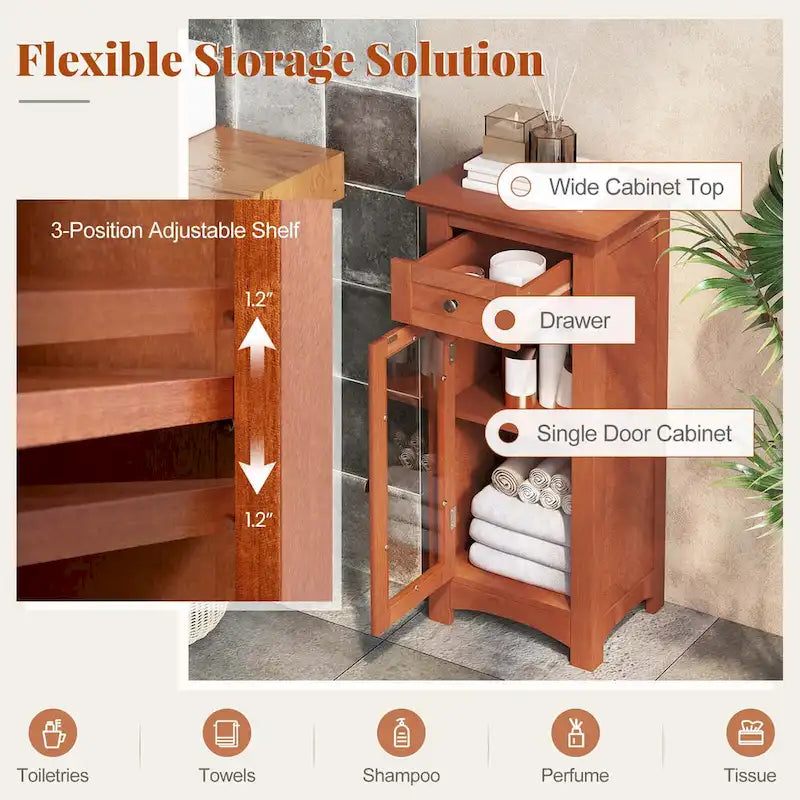Meuble bas de salle de bain avec porte vitrée simple et tiroir