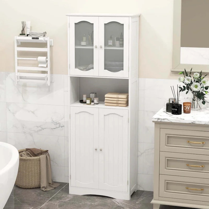 Meuble de salle de bain de 164 cm de haut avec portes en verre trempé