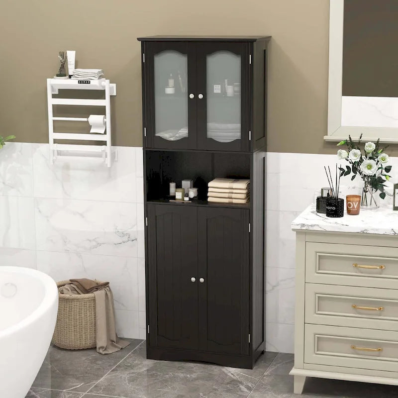 Meuble de salle de bain de 164 cm de haut avec portes en verre trempé