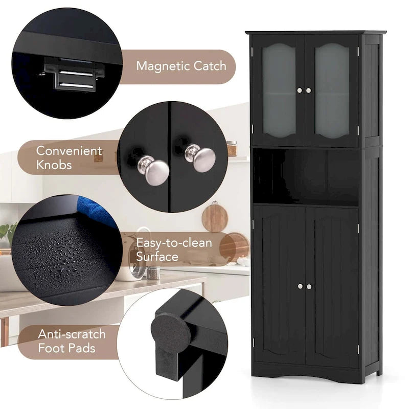 Meuble de salle de bain de 164 cm de haut avec portes en verre trempé
