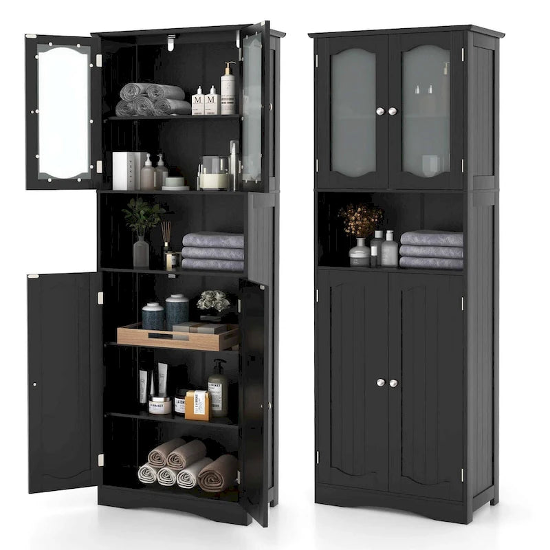 Meuble de salle de bain de 164 cm de haut avec portes en verre trempé