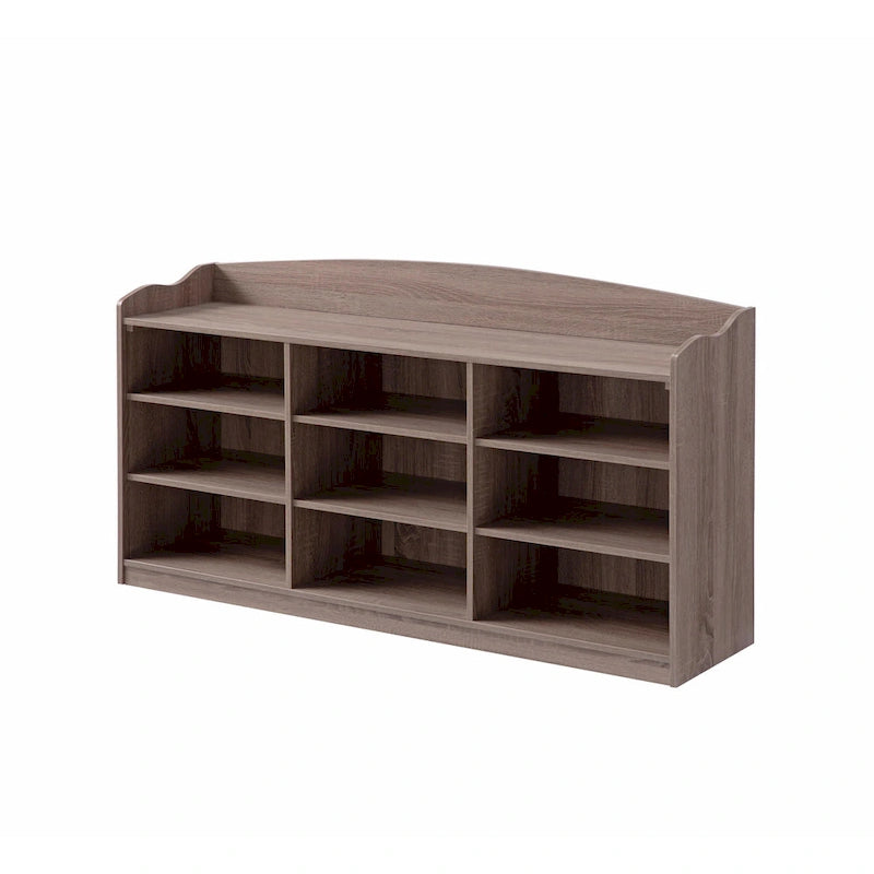 Banc à chaussures de 122 cm avec 9 compartiments ouverts – Fini brun taupe