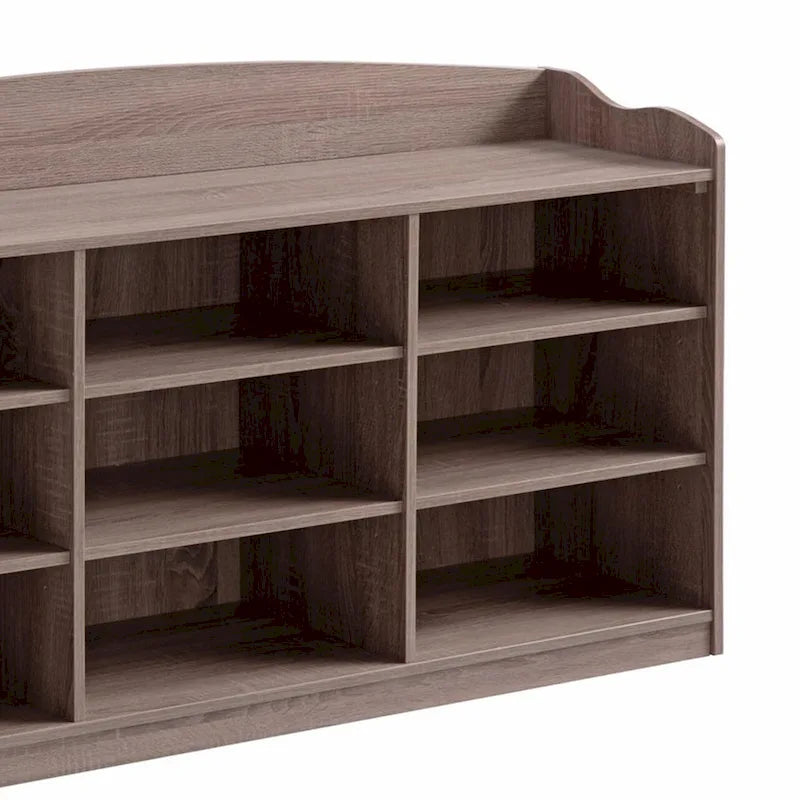 Banc à chaussures de 122 cm avec 9 compartiments ouverts – Fini brun taupe
