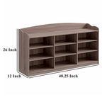 Banc à chaussures de 122 cm avec 9 compartiments ouverts – Fini brun taupe