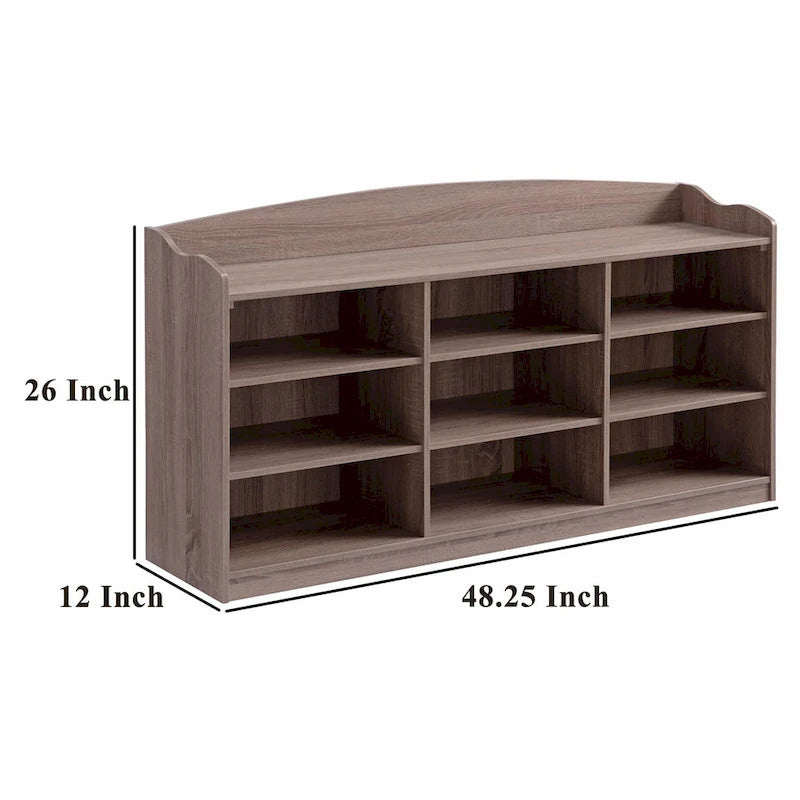 Banc à chaussures de 122 cm avec 9 compartiments ouverts – Fini brun taupe