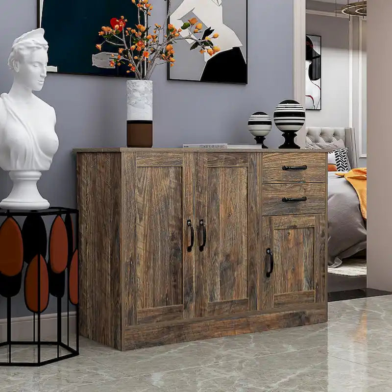 Buffet de rangement de 47 po avec deux armoires et serveur de salle à manger