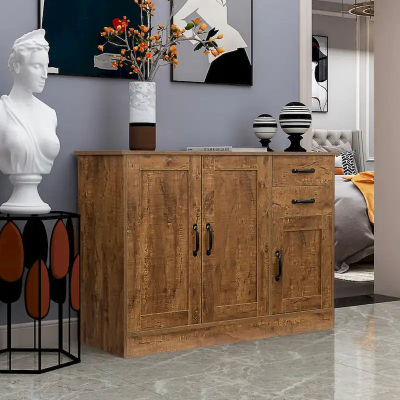 Buffet de rangement de 47 po avec deux armoires et serveur de salle à manger
