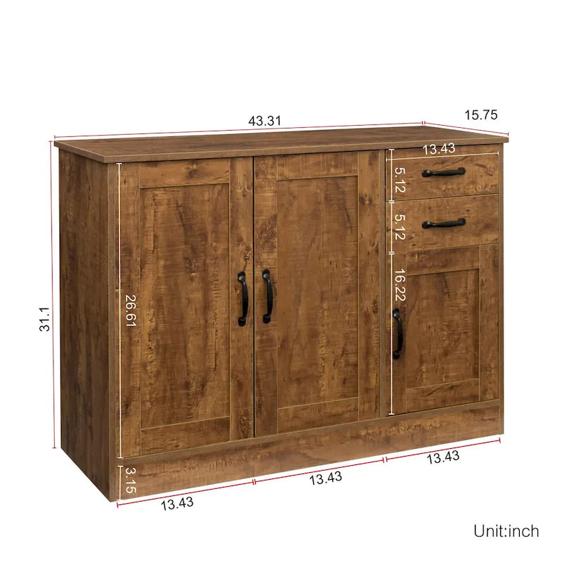 Buffet de rangement de 47 po avec deux armoires et serveur de salle à manger