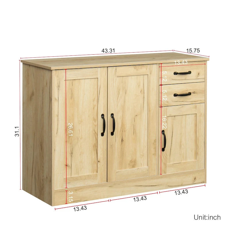 Buffet de rangement de 47 po avec deux armoires et serveur de salle à manger