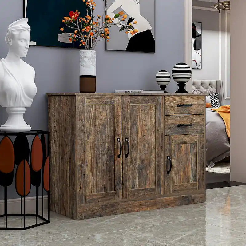 Buffet de rangement de 47 po avec deux armoires et serveur de salle à manger
