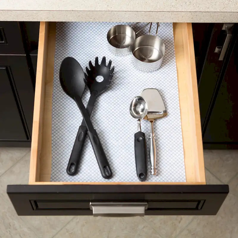 Doublure d'étagère grise à motif en treillis - Lot de 2