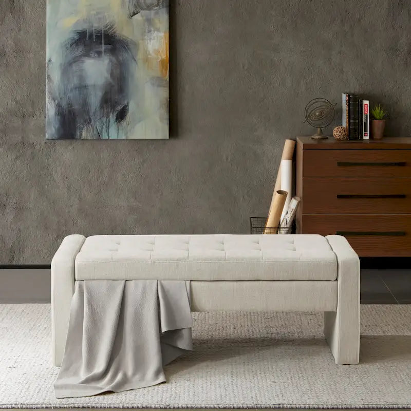 Banc de rangement crème à fermeture douce avec siège rembourré