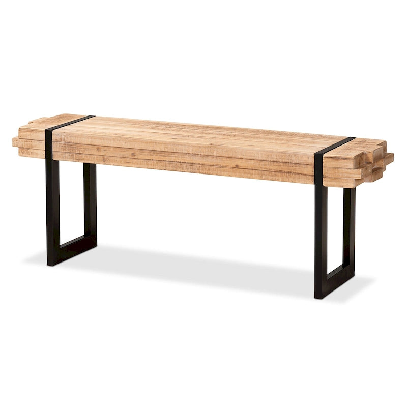 Banc en bois brun naturel et métal noir