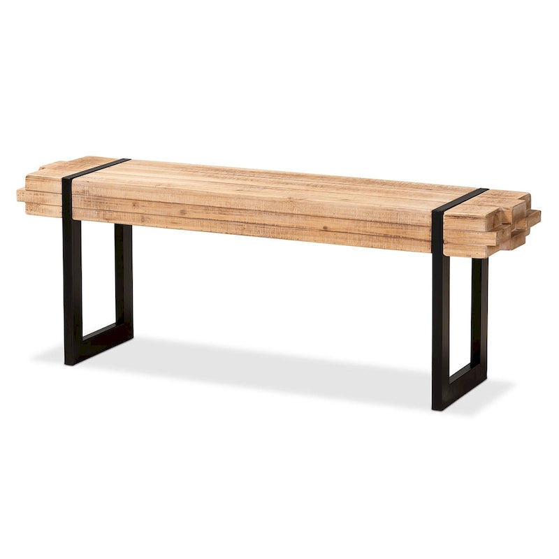 Banc en bois brun naturel et métal noir