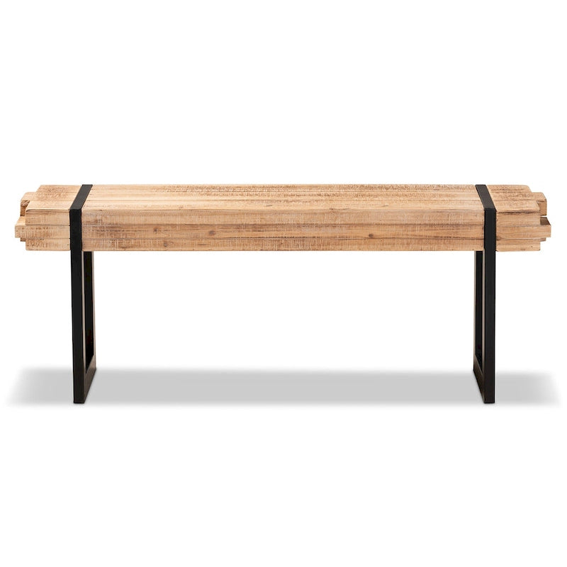 Banc en bois brun naturel et métal noir