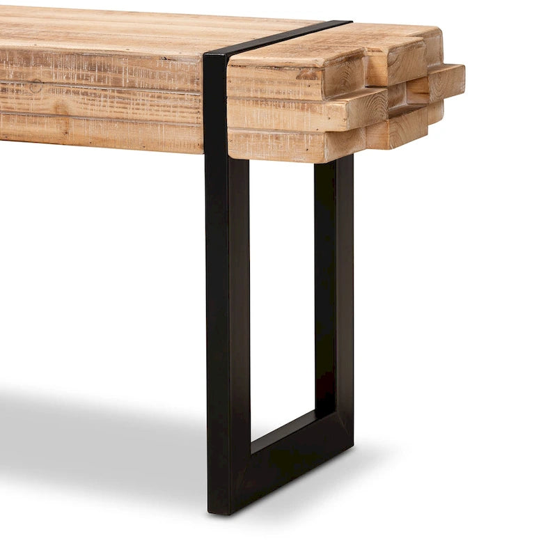 Banc en bois brun naturel et métal noir