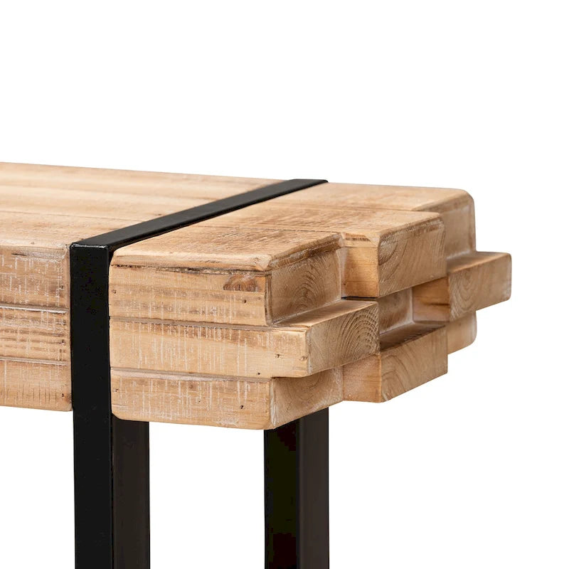 Banc en bois brun naturel et métal noir