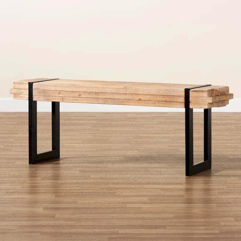 Banc en bois brun naturel et métal noir