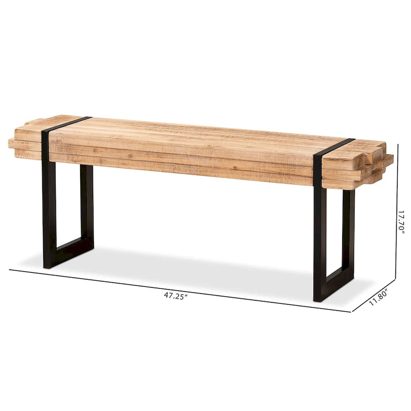 Banc en bois brun naturel et métal noir